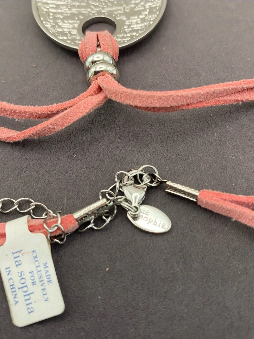 NWT Lia Sophia Pink Enamel Pendant Necklace with Silver Accents